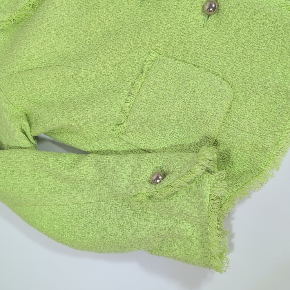 SilkLand Vibrant Green Frayed Vintage Blazer Size 10P - Picture 4 of 7